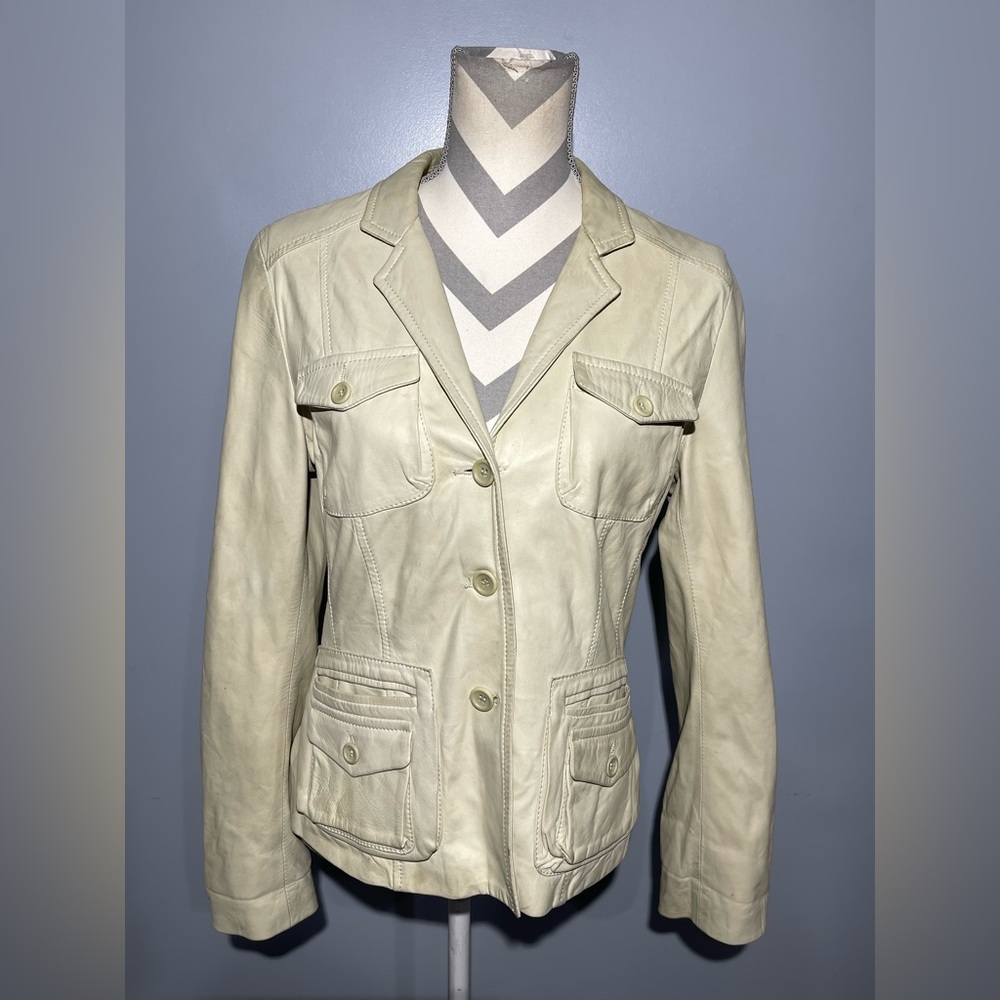 Theory Women's Cream‎ 100% Leather Jacket